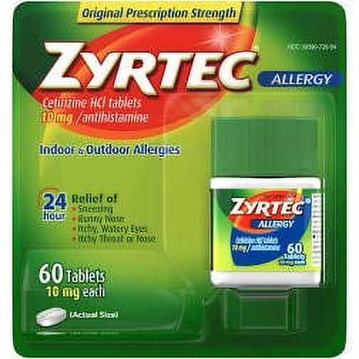 Zyrtec 24 Hour Allergy Relief Tablets, 10 mg Cetirizine HCl Antihistamine Medicine, 60 Count