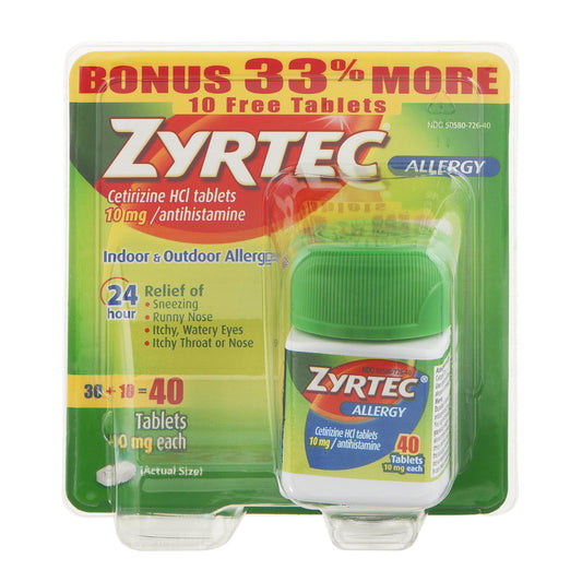 Zyrtec 24 Hour Allergy Relief Tablets, 30+10 Ct *EN