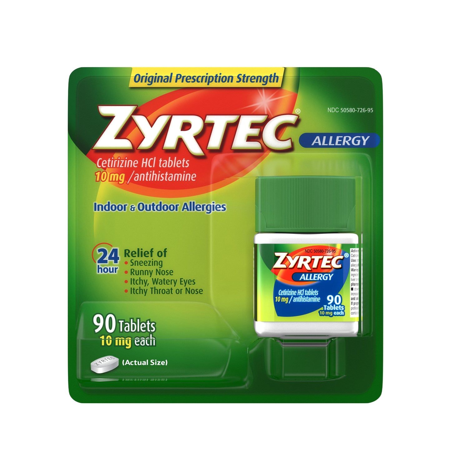 Zyrtec 24 Hour Allergy Relief Tablets with 10 mg Cetirizine Hci, 90 Ct