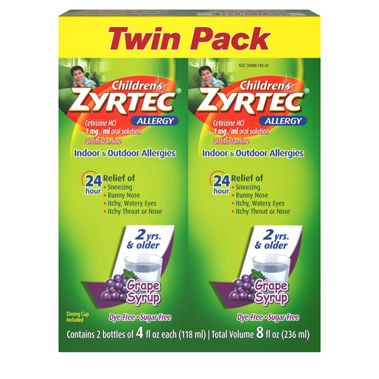 Zyrtec 24 Hr Children's Allergy Syrup, Grape, Twin Pack of 4 fl. oz