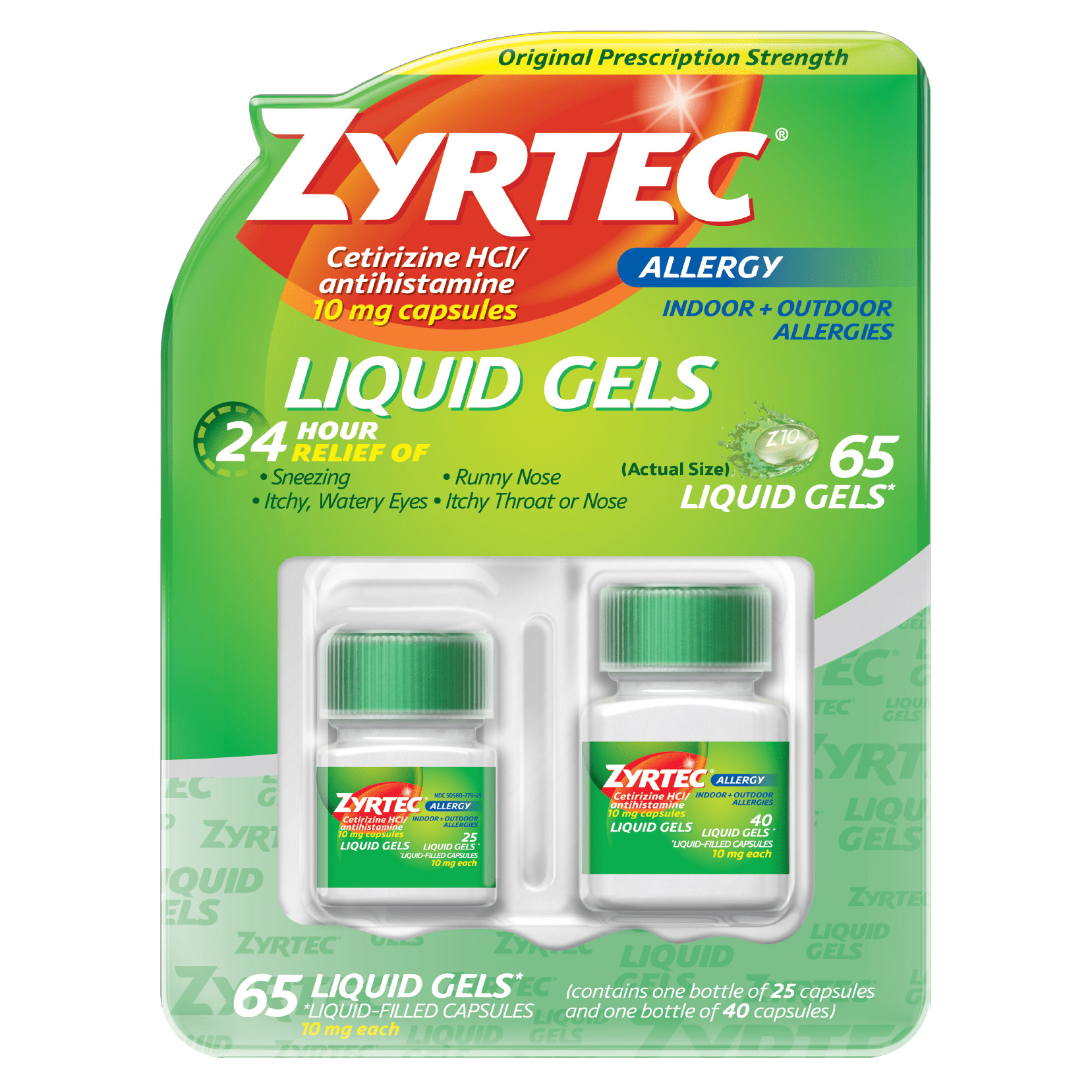 Zyrtec 65 Liquid Gels , Allergy Antihistamine Cetirizine Hcl 10Mg., 65 Liquid Gels