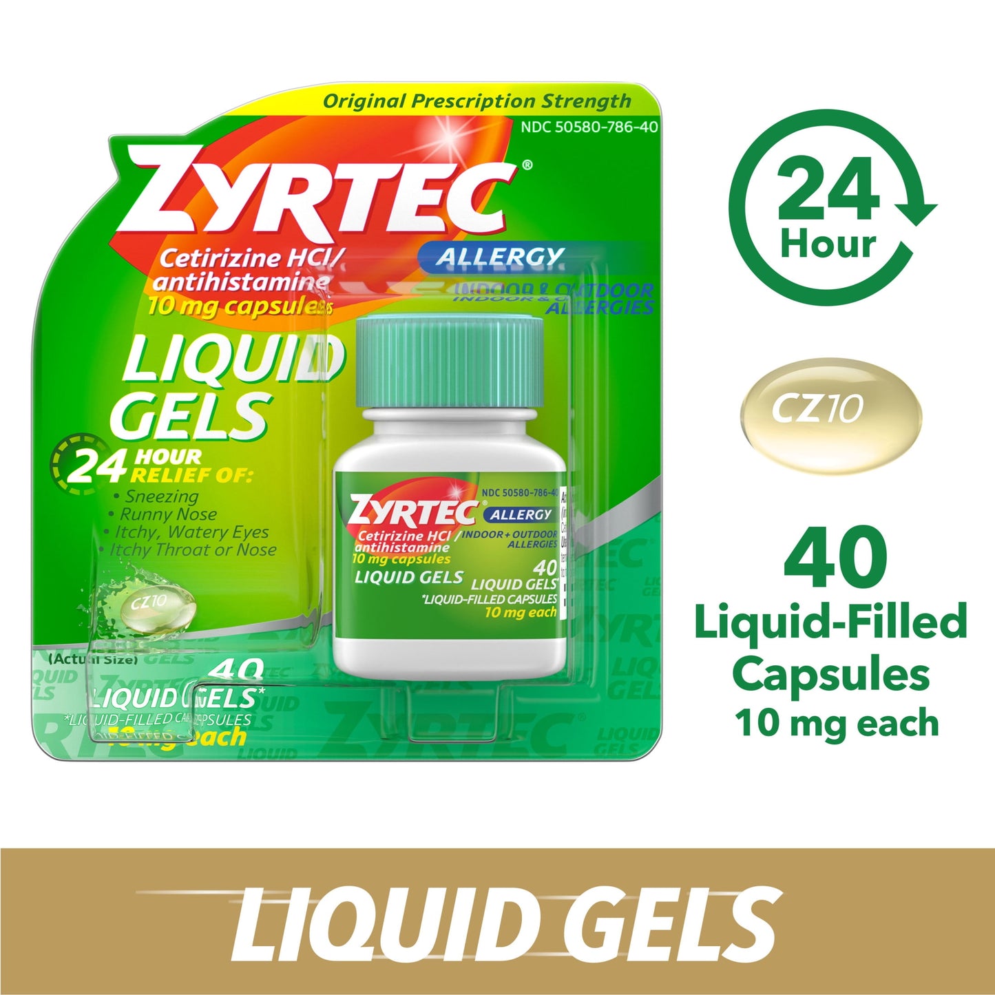 Zyrtec 24 Hour Allergy Relief Liquid Gels, 10 mg Cetirizine HCl, 40 Ct