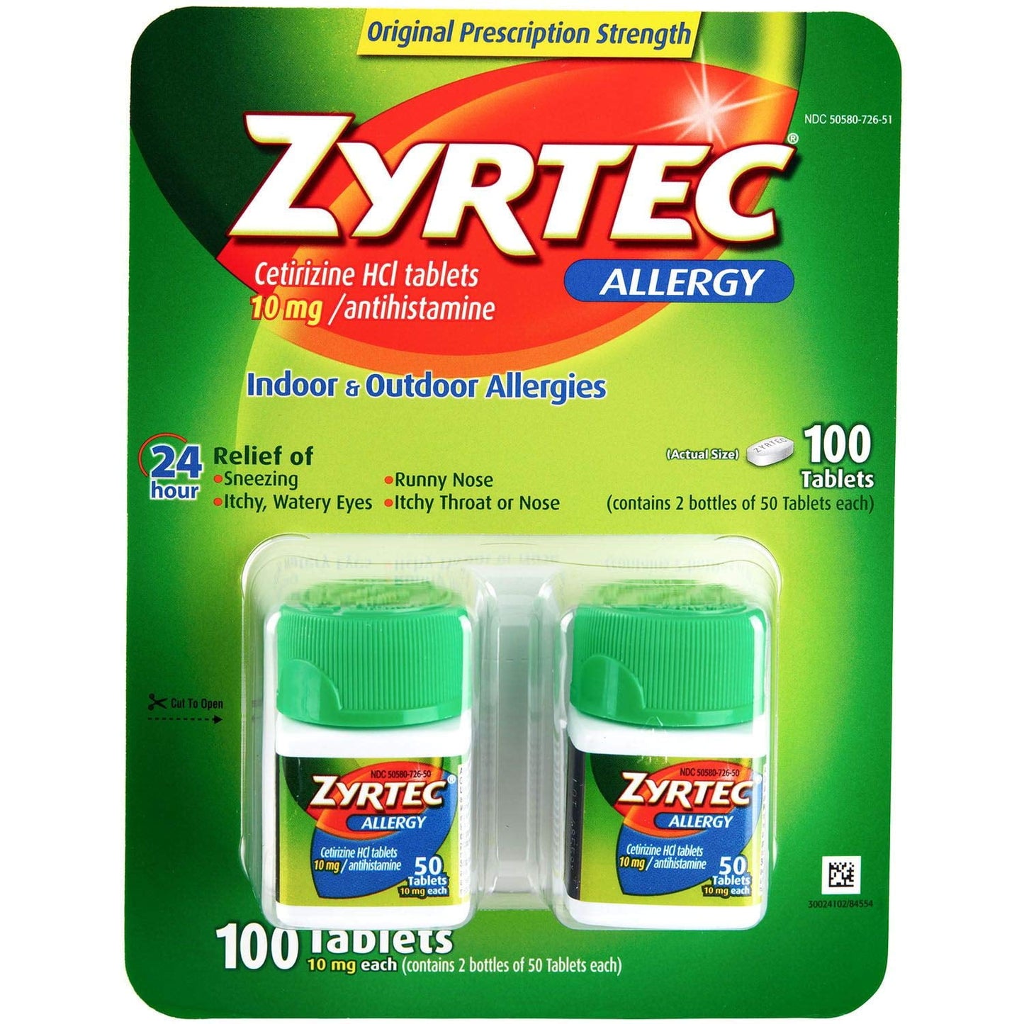 Zyrtec Cetrizine HCl/Antihistamine, 10mg, 50 Count, Pack of 2