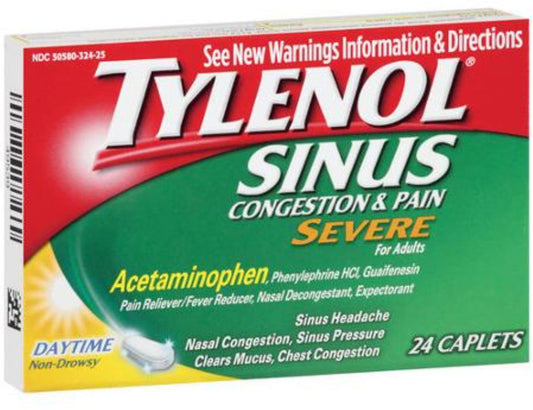 TYLENOL Sinus Congestion & Pain, Severe Caplets Daytime Non-Drowsy 24 EA (Pack of 2)