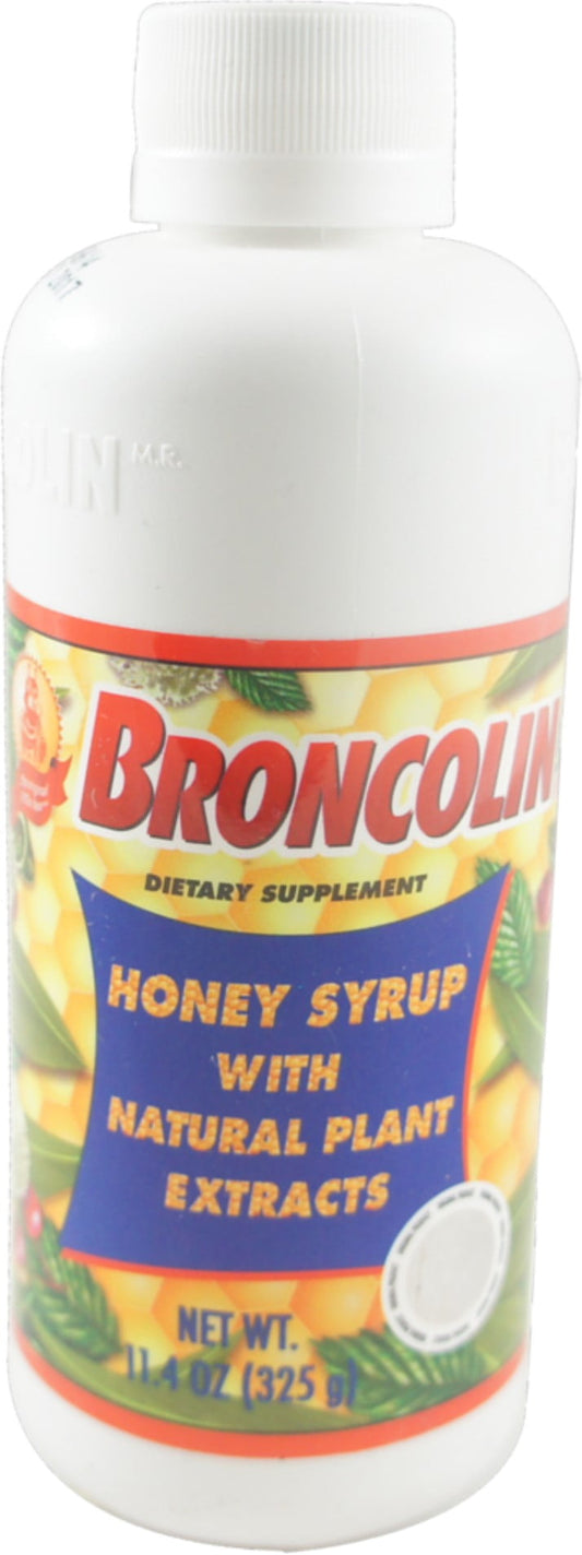 Broncolin Honey Cough Relief Syrup with Natural Plant Extracts Dietary Supplement, Regular 11.4 oz (Pack of 4)