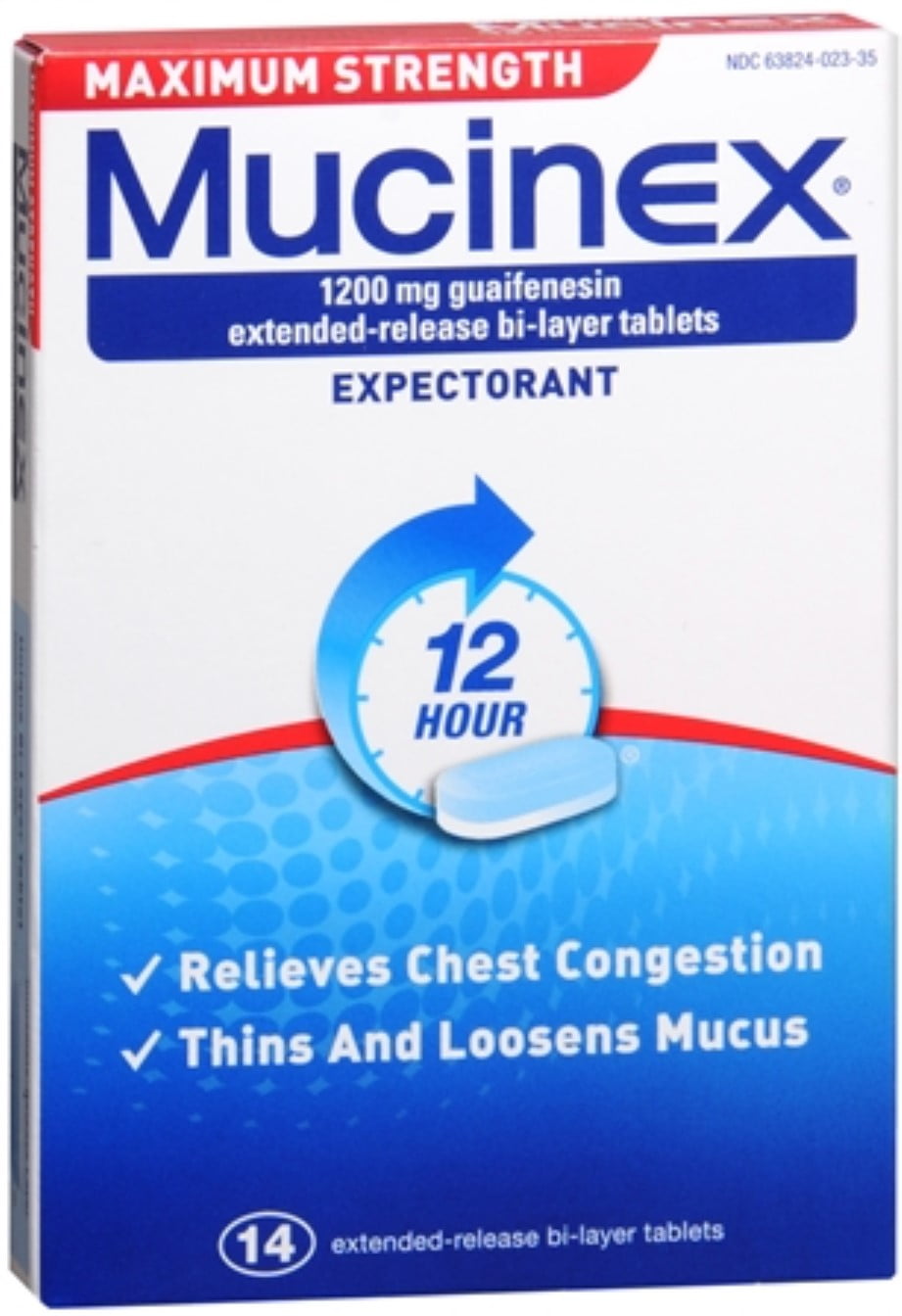 Mucinex Maximum Strength 12 Hour Expectorant, Extended-Release Bi-Layer Tablets, 1200 mg 14 ea (Pack of 2)