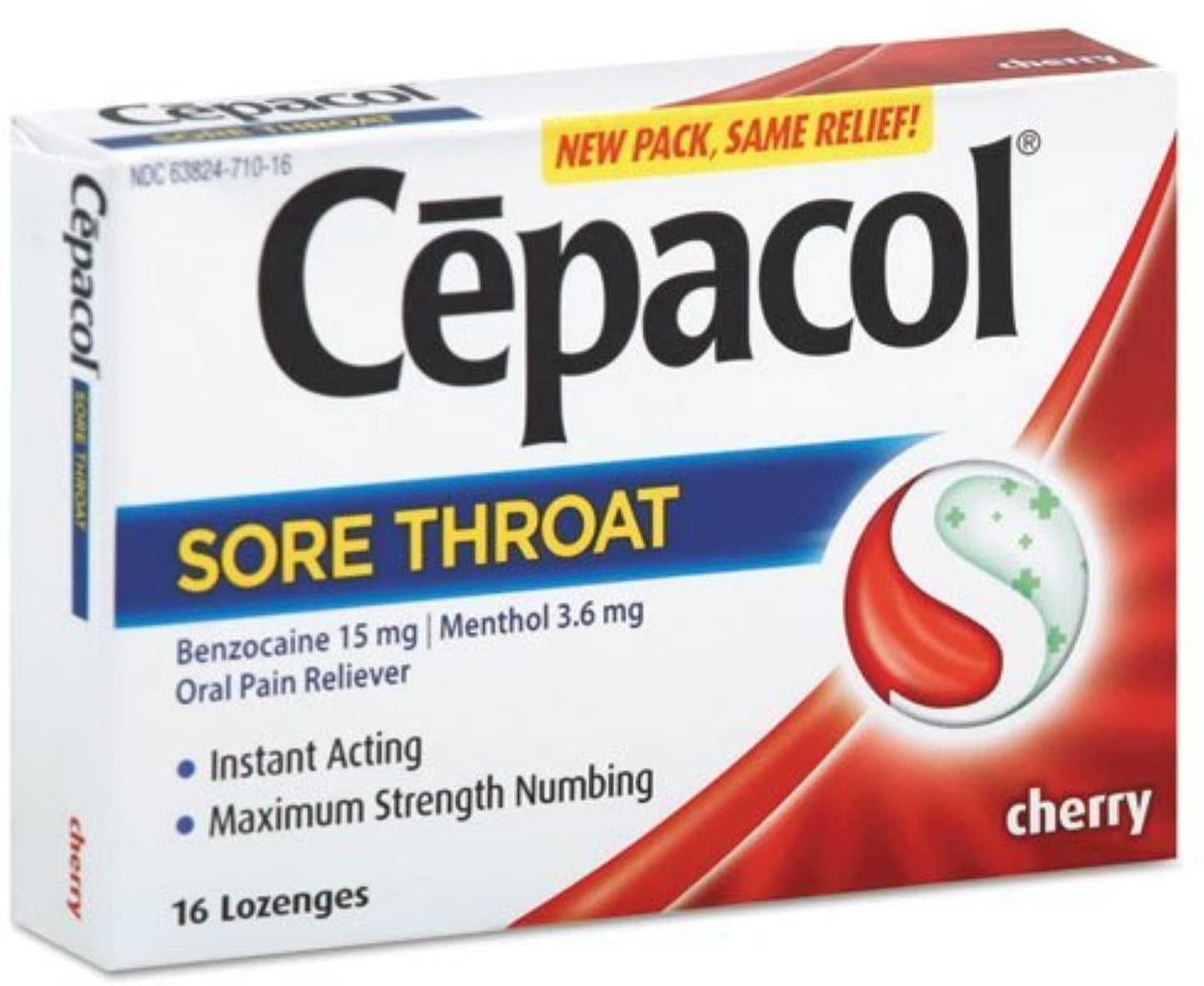 Cepacol Sore Throat Oral Pain Reliever Lozenges Cherry, 16 ea (Pack of 4)