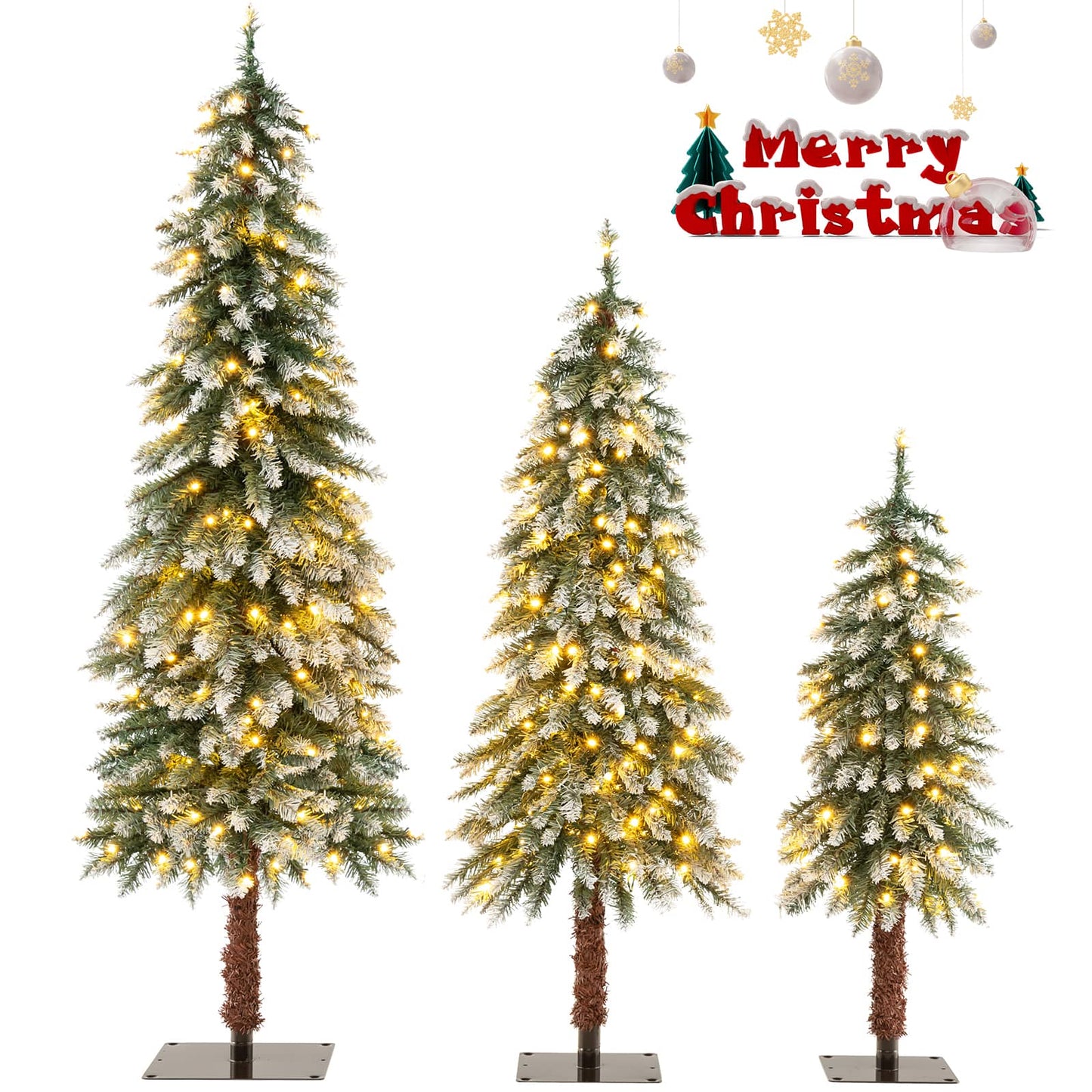 Pre-Lit Christmas Tree Set of 3 Slim Artificial Lighted Xmas Decoration 3/4/5 FT