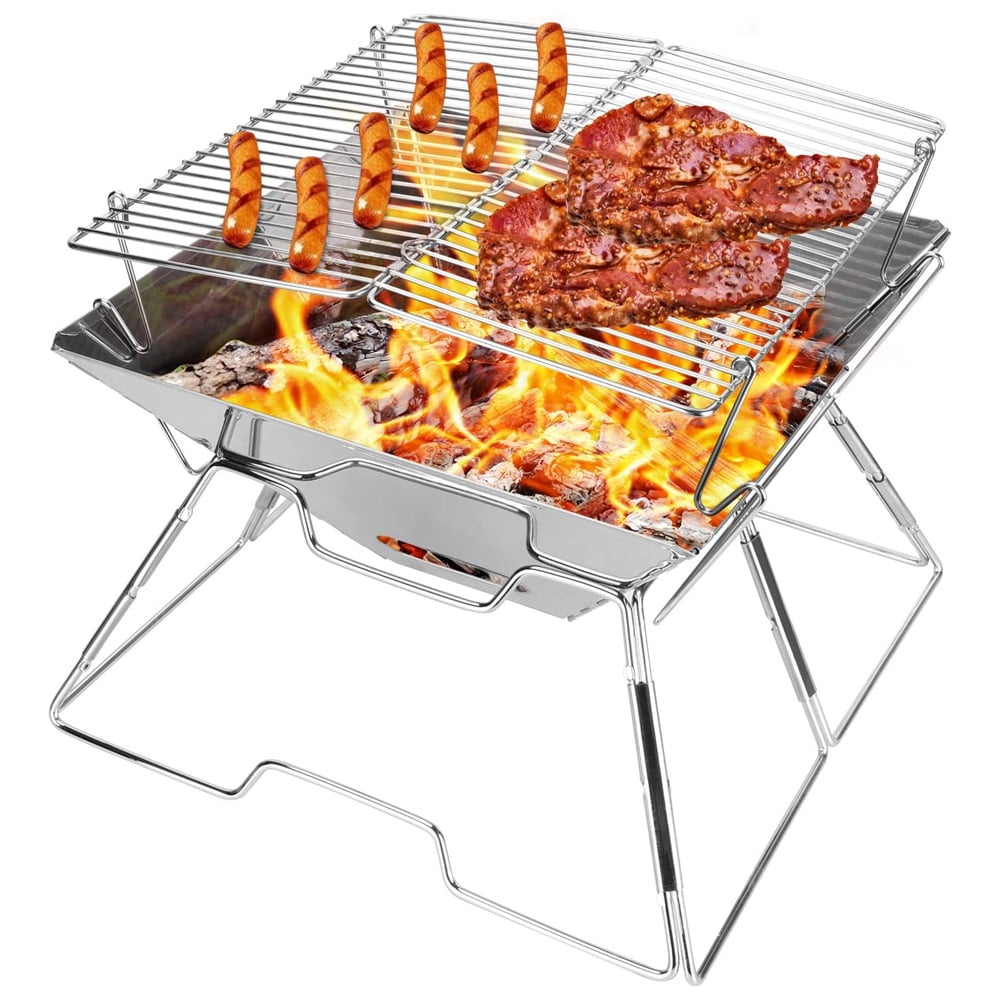 axGear Collapsible BBQ Grill Camp fire Pit Portable Stainless Steel Barbecue Stove