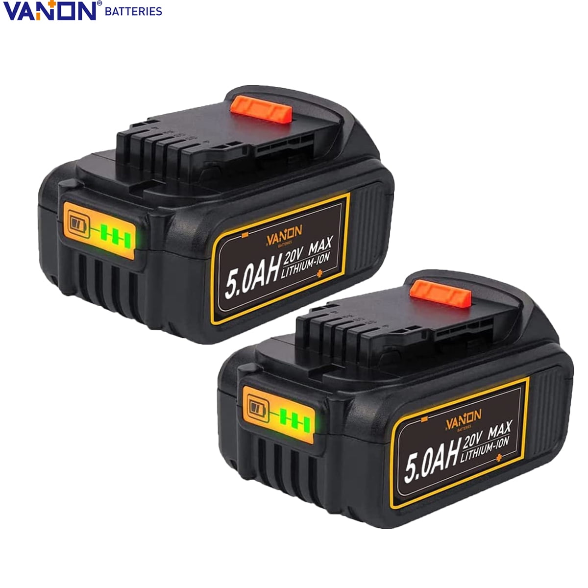 Vanon 2Pack for Dewalt 20V Max XR 5.0Ah Lithium Battery DCB204 DCB205 DCB206 DCB206-2