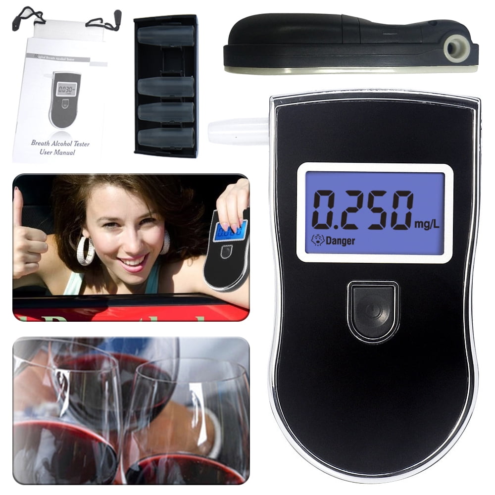 AMERTEER Breathalyzer, Portable Breathalyzer Alcohol Tester with Digital Breath Alcohol Tester with Blue Backlight LCD Display for Personal & Professional Use with 25 Mouthpieces