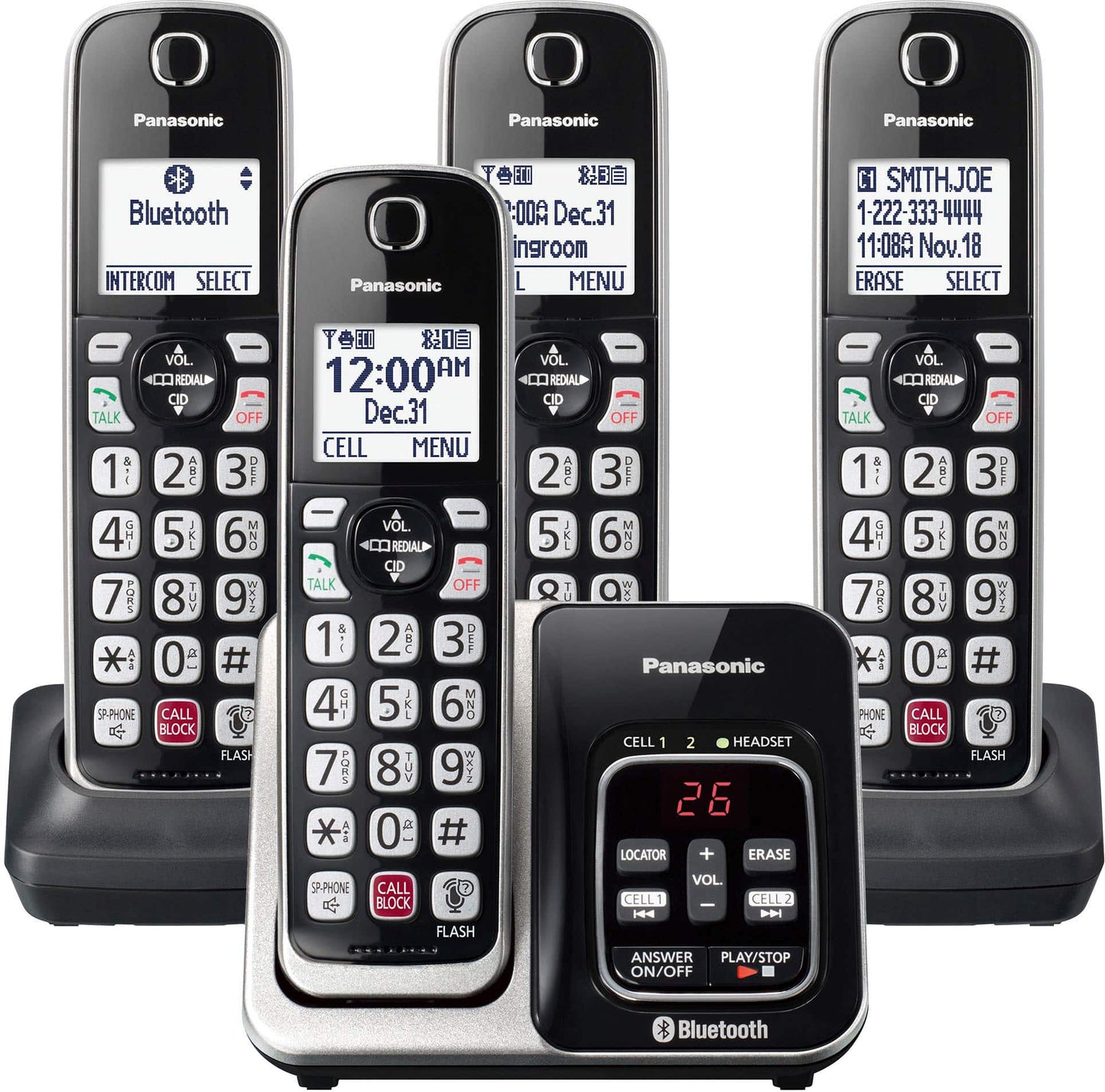 KX-TGD864S Link2Cell DECT 6.0 Expandable Cordless Phone System with Digital Answering System