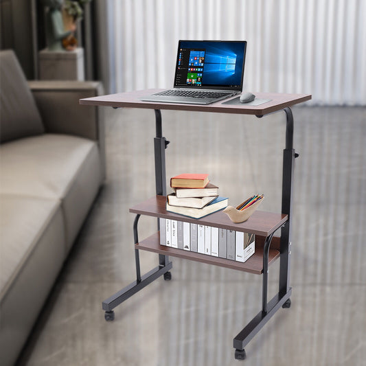 TOOL1SHOoo New Mobile Sofa Side Table Brown Laptop Book Desk with Wheels Height Adjustable