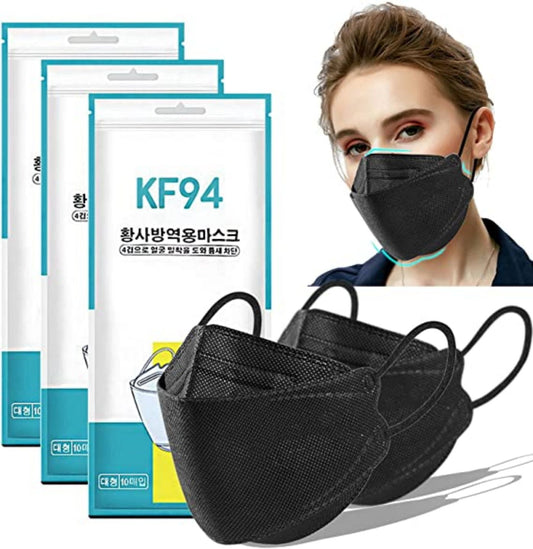 Korea Black Disposable K.F94 Face Masks 4-Layer Filters Breathable Comfortable Protection, Protective Nose Mouth Covering Dust Mask Made in Korea , for Male Female 100 Pack