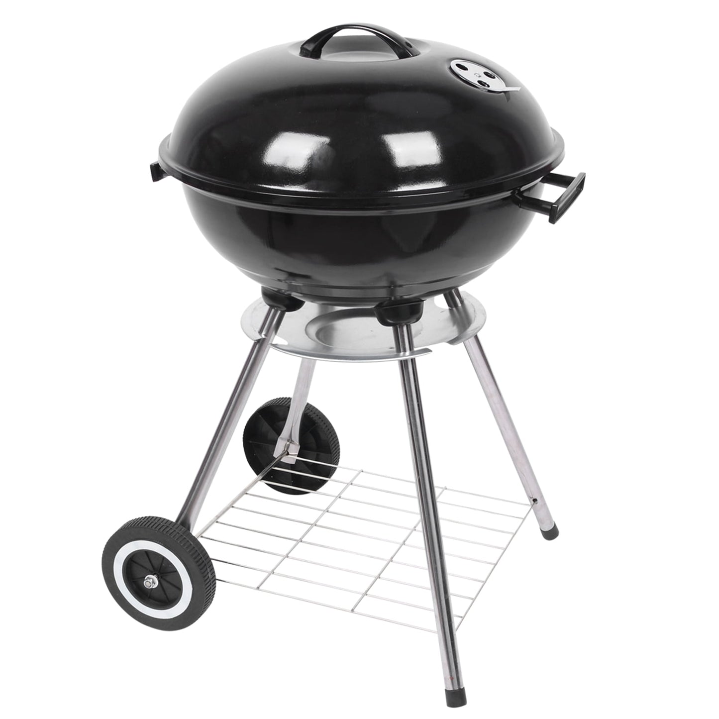 Portable Removable 18" BBQ Charcoal Grill  (Cover Furnace Body)  W/5.9" White Side Wheel, Spherical Stainless Steel Stove Standing Grilling for Indoor Outdoor Camping, Black