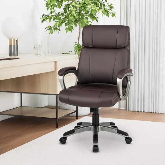 Ergonomic Executive PU Leather Office Chair with Swivel and Flip-up Armrests