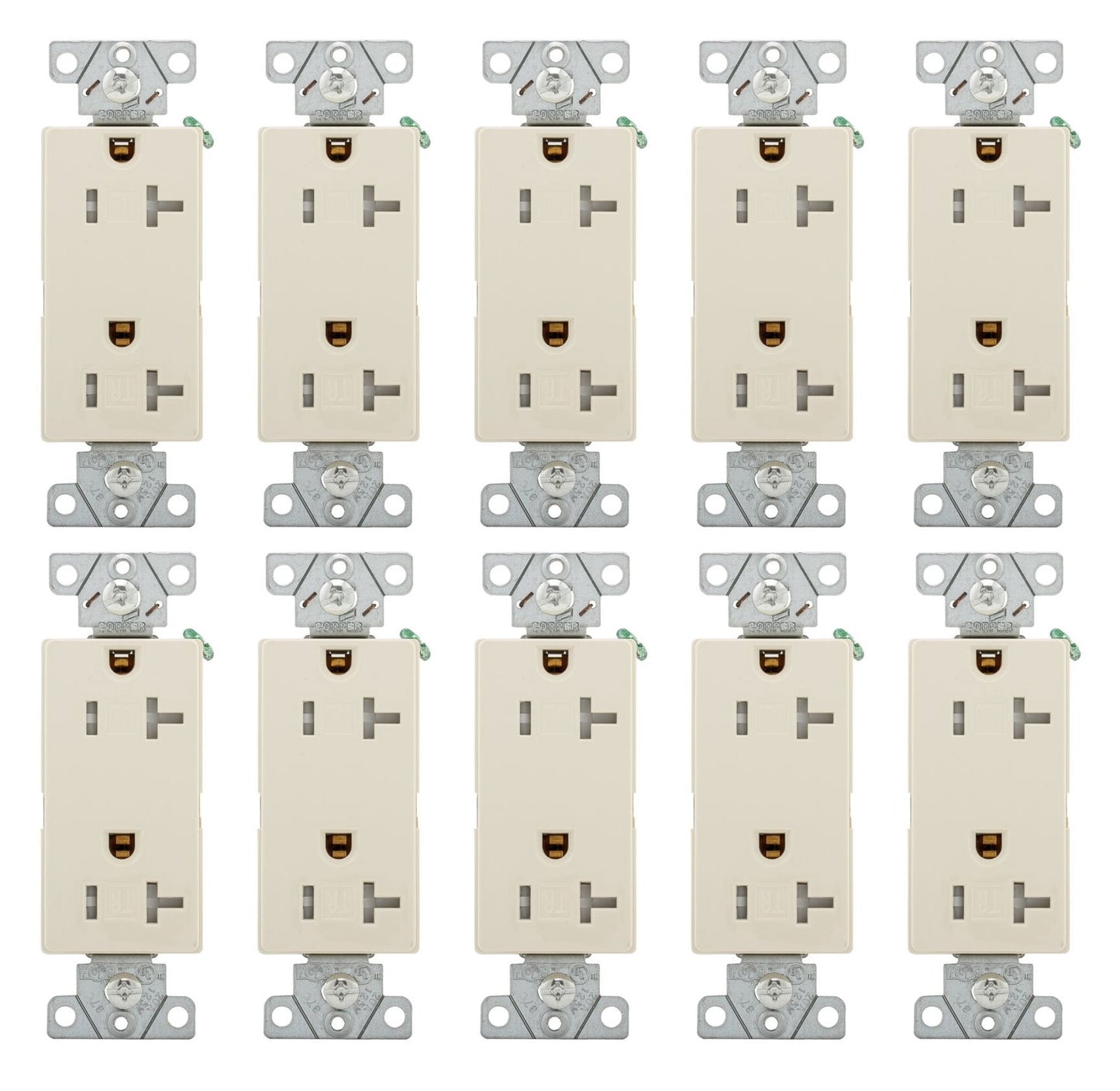 (case of 10) Eaton TR6352LA-BOX Tamper Resistant Commercial Grade Duplex Receptacle, Light Almond, 20A 125V, #14-10 AWG