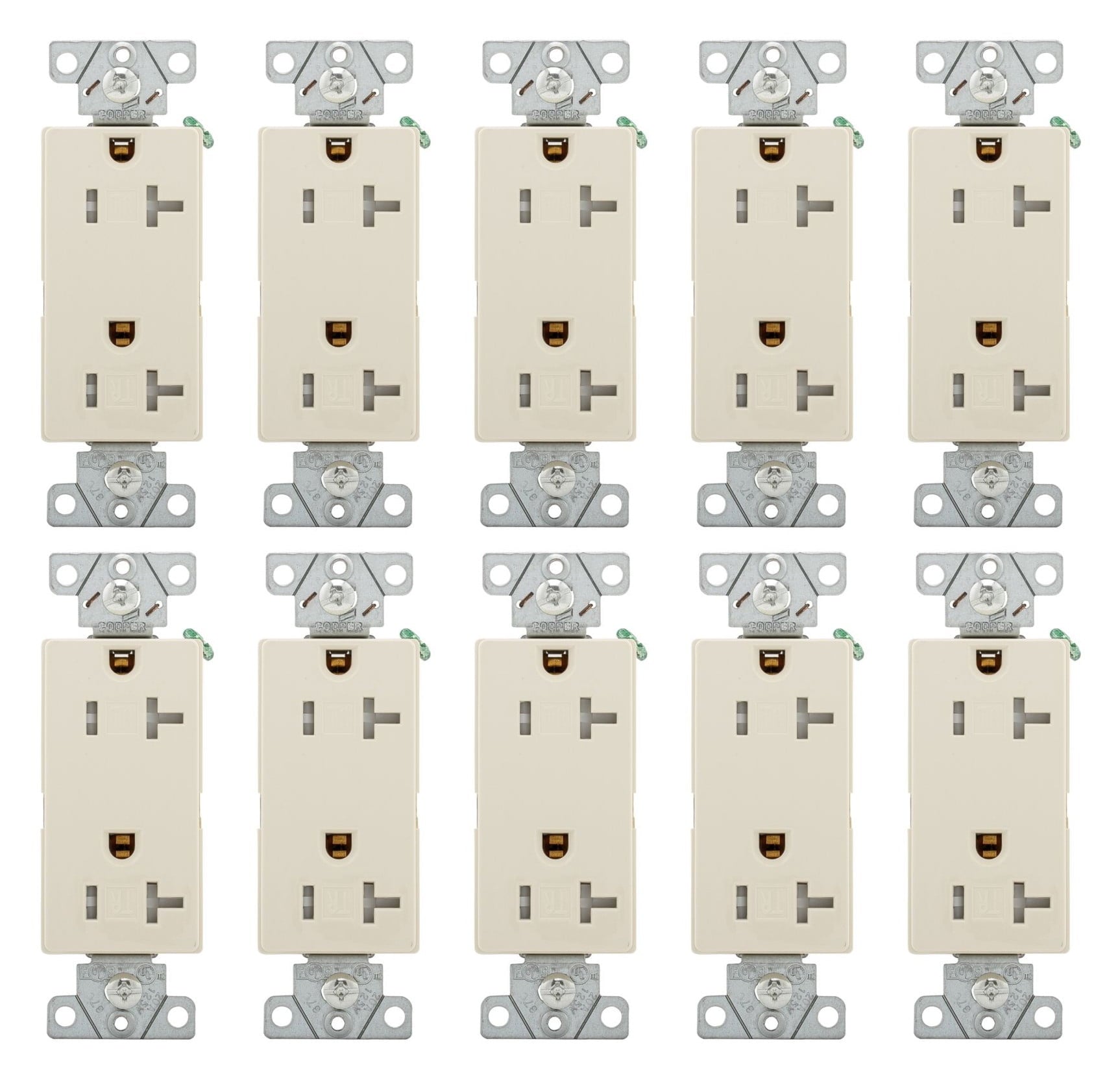 (case of 10) Eaton TR6352LA-BOX Tamper Resistant Commercial Grade Duplex Receptacle, Light Almond, 20A 125V, #14-10 AWG