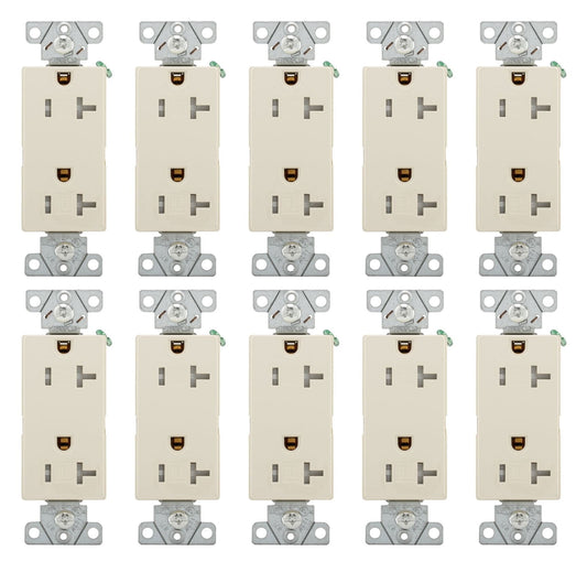 (case of 10) Eaton TR6352LA-BOX Tamper Resistant Commercial Grade Duplex Receptacle, Light Almond, 20A 125V, #14-10 AWG