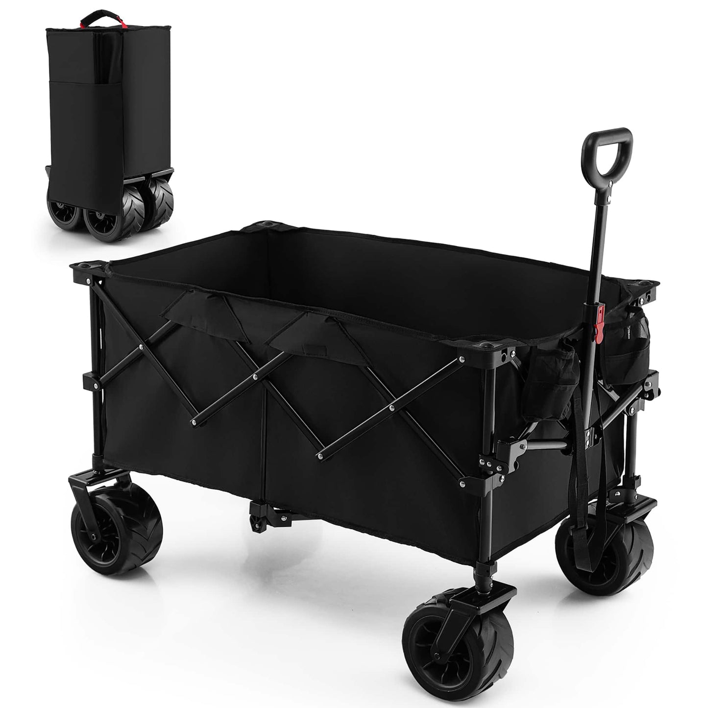 Costway Folding Collapsible Wagon Utility Garden Cart w/ Wide Wheels Adjustable Handle Black