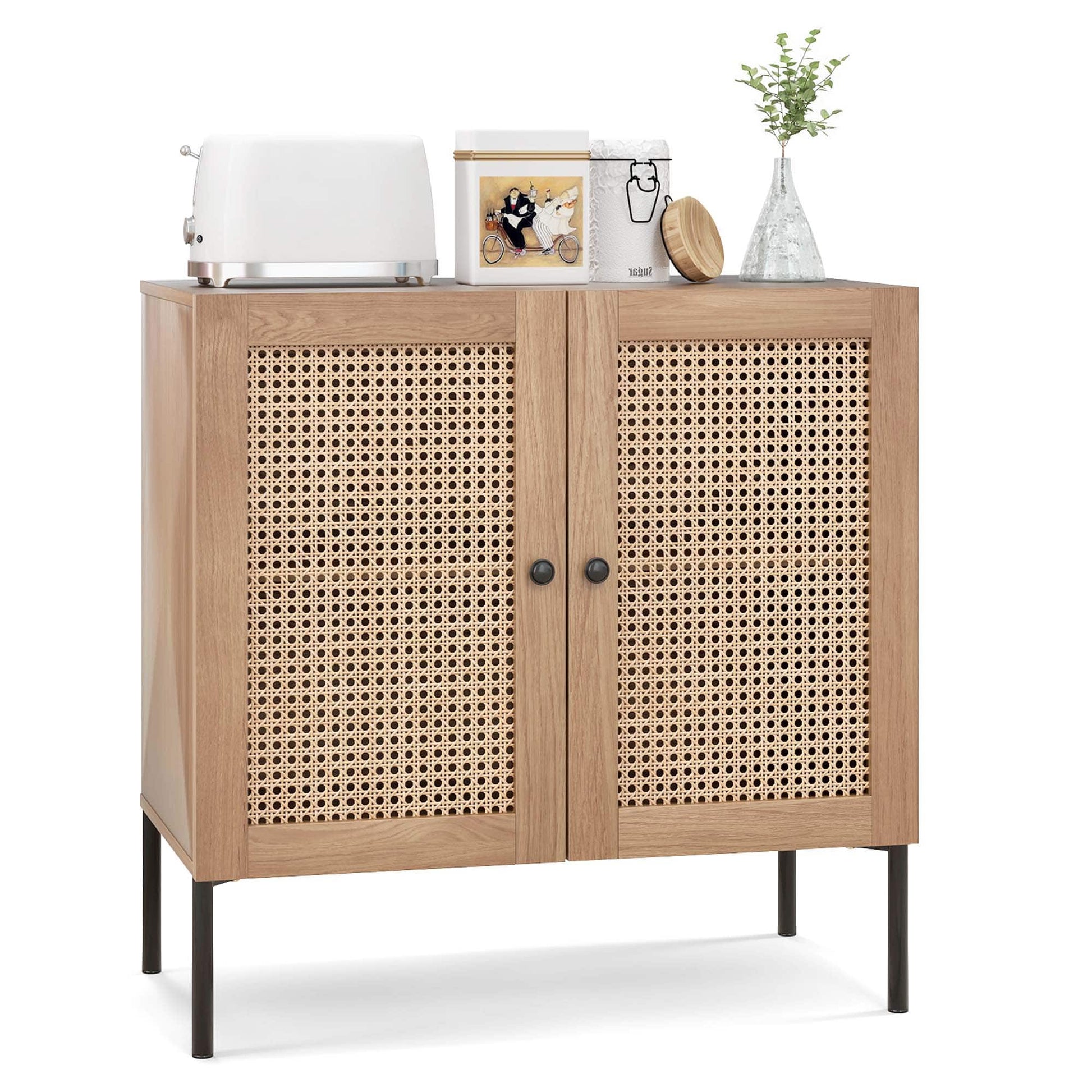 Costway Rattan Buffet Sideboard Cabinet Cupboard w/ Adjustable Shelf