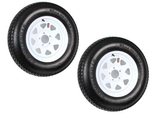 2-Pack Trailer Tire On Rim ST205/75D15 205/75 D 15 in. LRC 5 Hole White Spoke