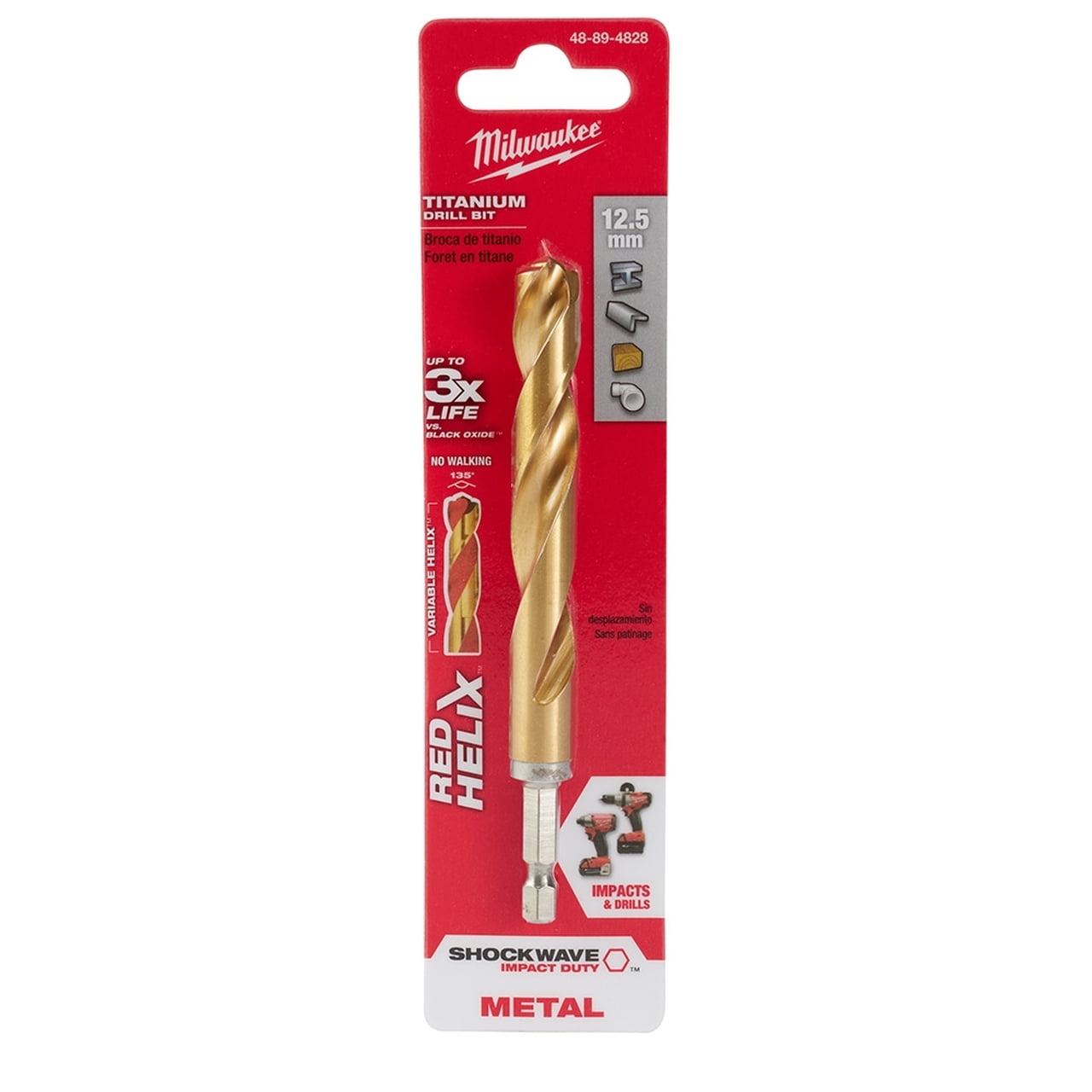 Pack of 1, Milwaukee 48-89-4828 Metric Shockwave Titanium Red Helix 12.5 Mm