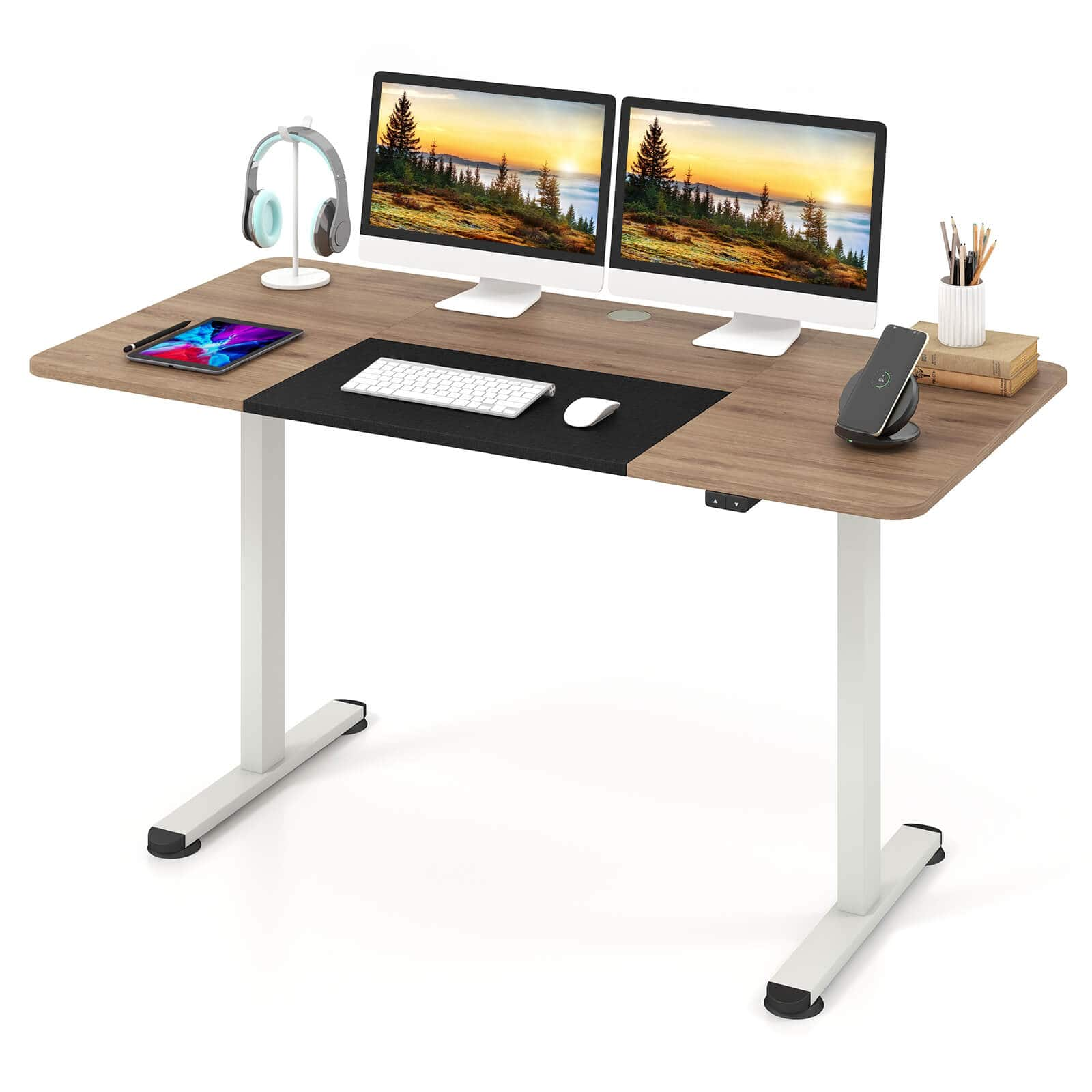 Costway 55" x 28" Electric Standing Desk with Cable Management Hole Smooth & Quiet Lifting Natural