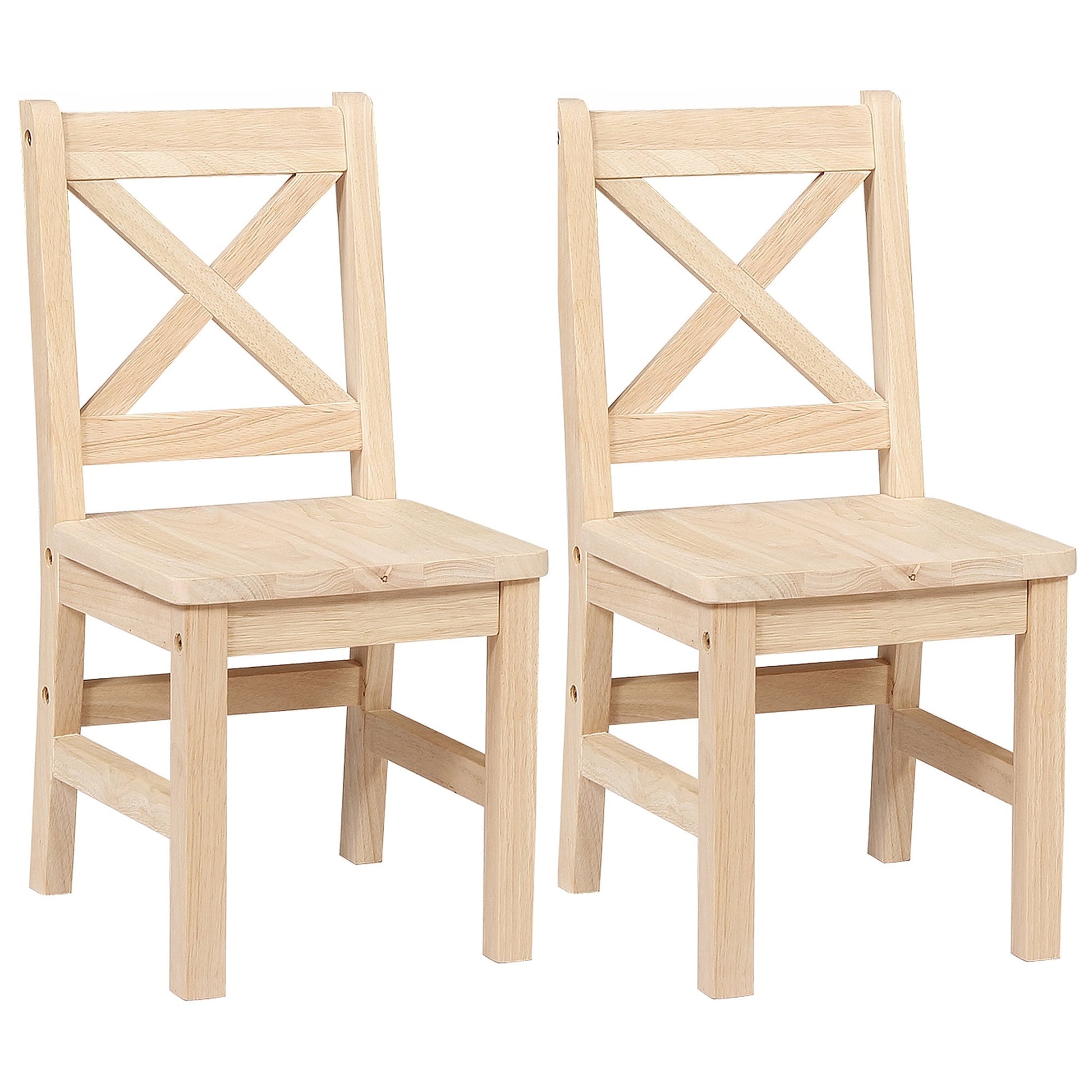 eHemco Solid Hard Wood X Back Kids Chair, Unfinished, Set of 2