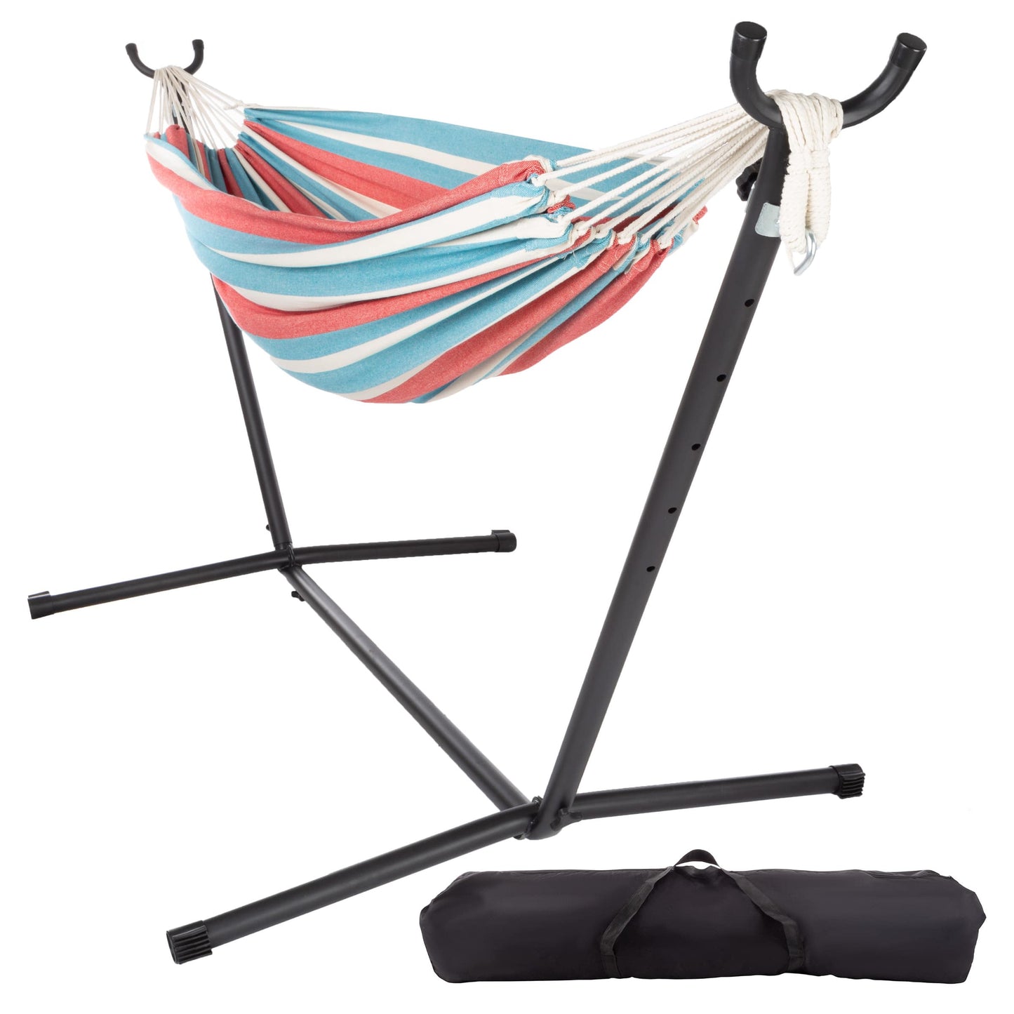 Double Brazilian Woven Cotton Hammock with Stand and Carrying Bag