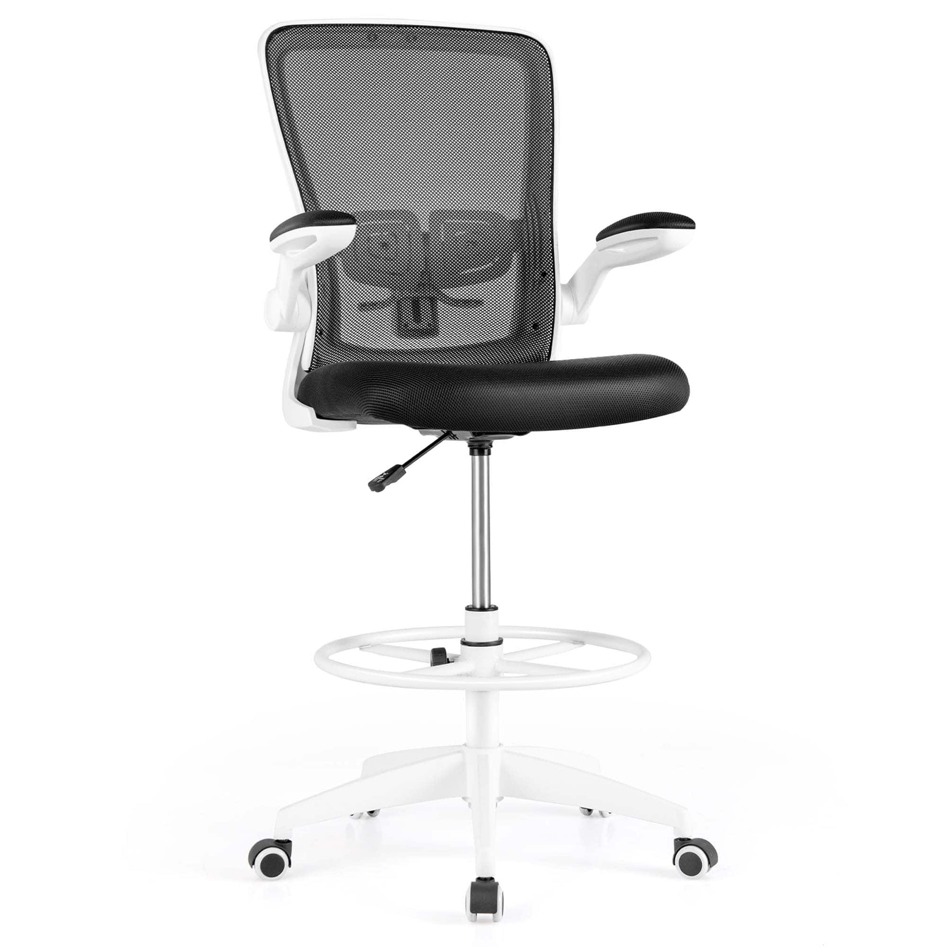 Swivel Drafting Chair with Adjustable Flip-Up Armrests and Lumbar Support