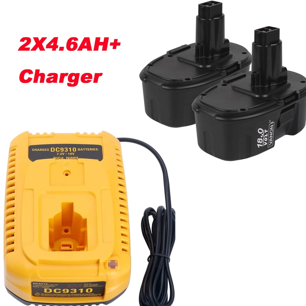 Vanon 2Pack for Dewalt 18V 4.6AH Battery and Battery Charger DC9310 Compatible with Dewalt 7.2V-18V Ni-Cad Ni-Mh Battery