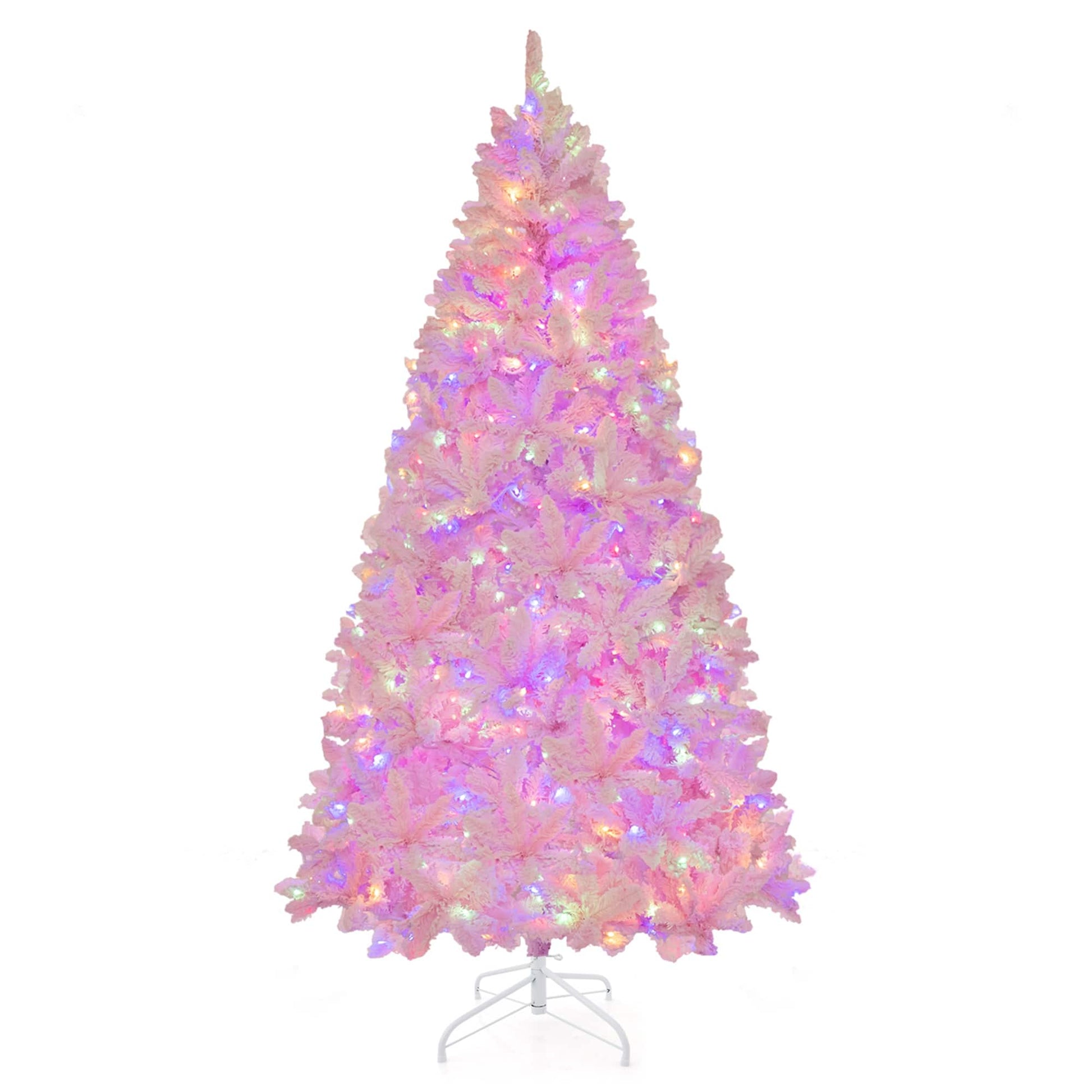 7 FT Flocked Artificial Christmas Tree Hinged with 500 LED Lights 1200 Branch Tips