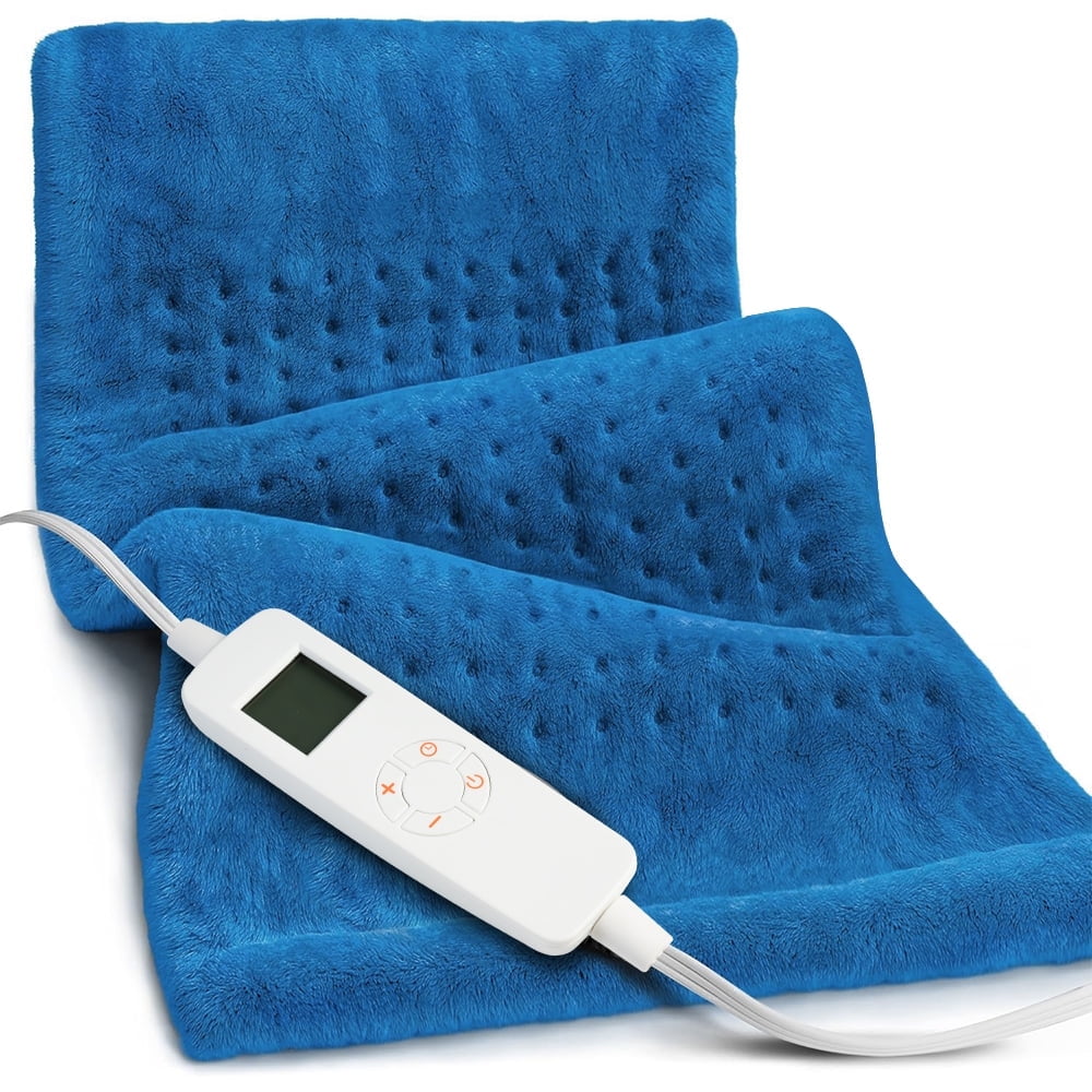 33"x17" Heating Pad for Back Relief, Portable Heating Pad for Shoulder, Neck, with Upgraded 3 Timer & 6 Temperature Controller, Blue