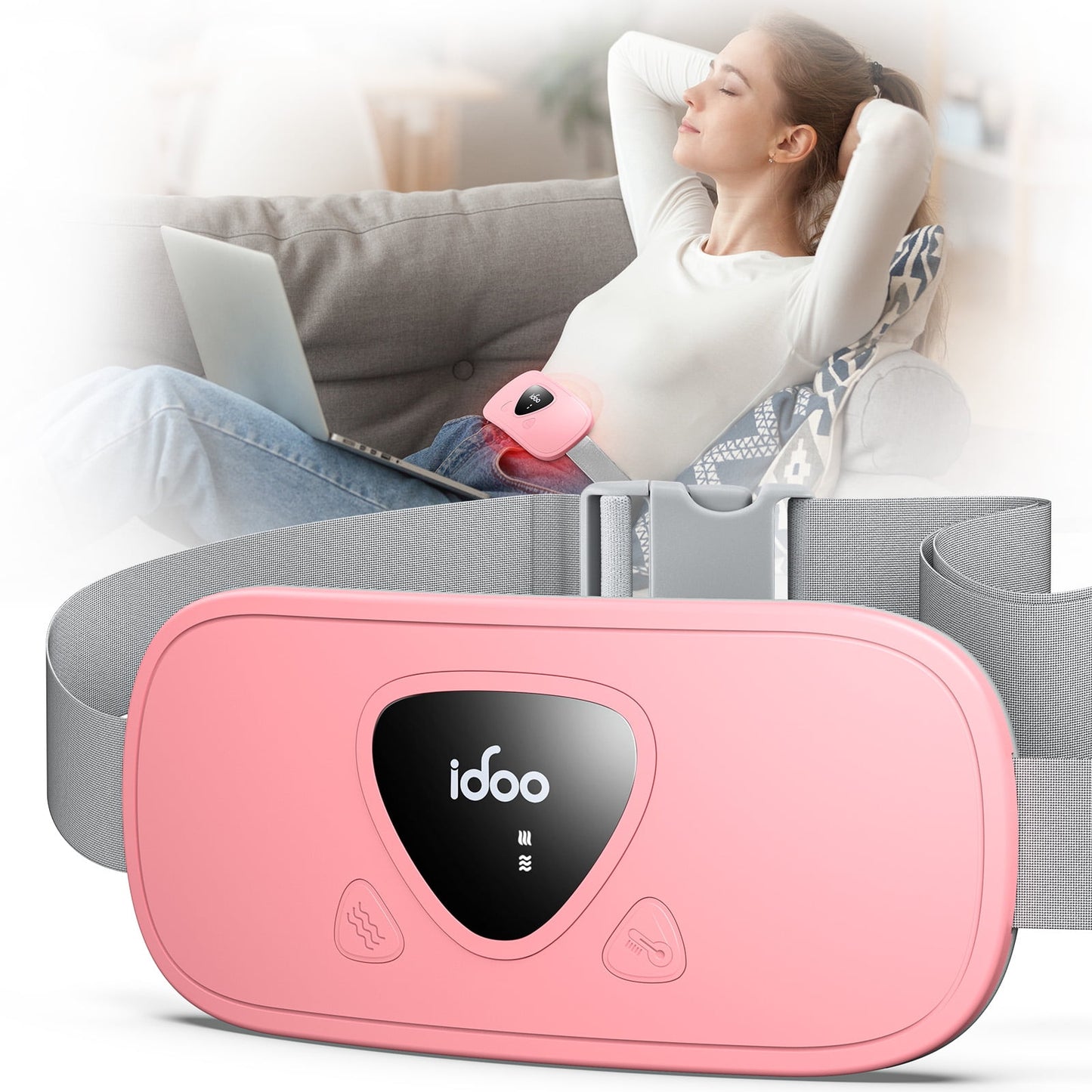 iDOO Heating Pad for Period Cramps, 3 Heat Levels, 3 Massage Modes, FSA HSA Eligible, Pink