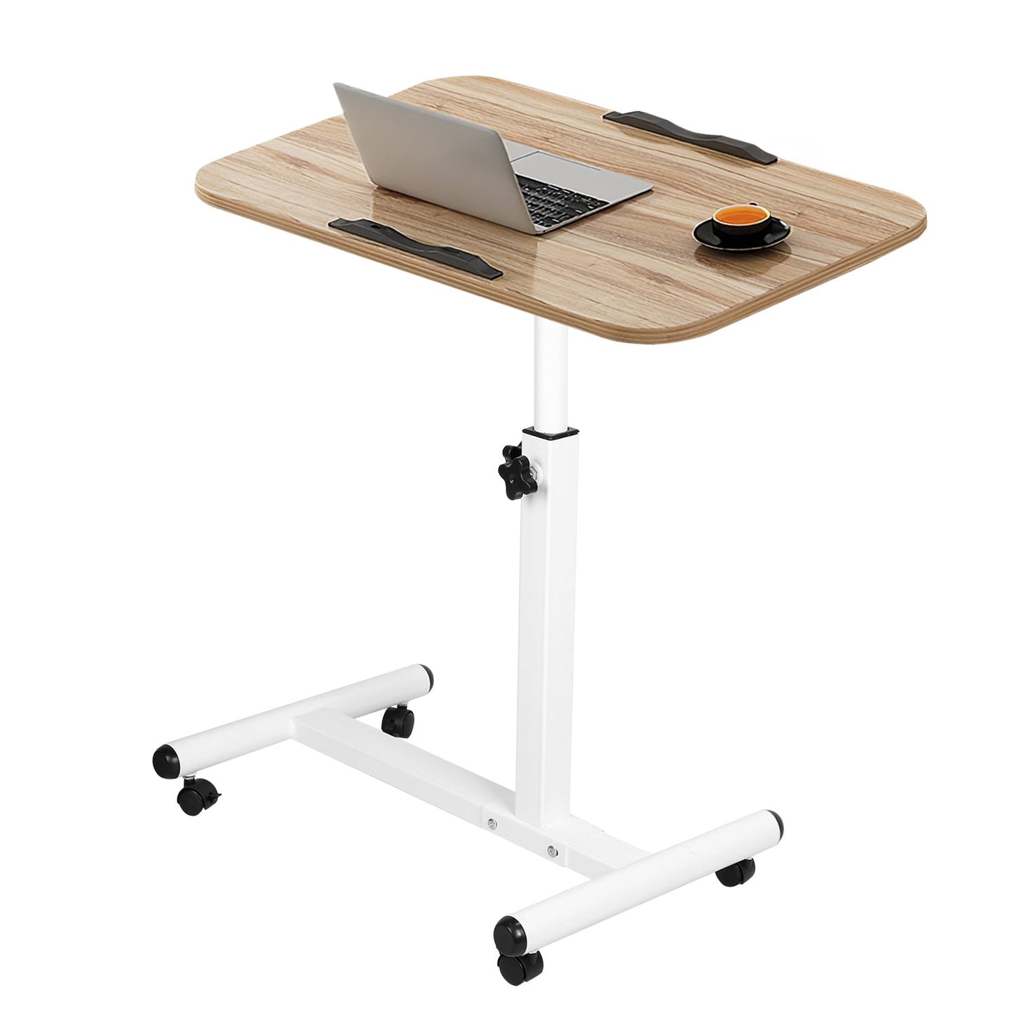 iMounTEK Adjustable Rolling Laptop Desk with Lockable Wheels, Sit Stand Desk Mobile Workstation Cart, Brown, 23.6" x 15.7"