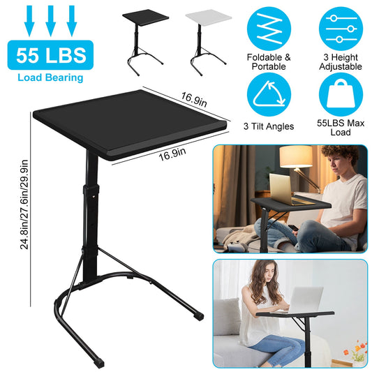 Moclever Folding Tray Table Portable Sofa TV Tray Laptop Desk C Side Table with 3 Adjustable Heights 3 Angles 55lbs Load Bearing for Adults Kids Bed Dorm Home Office, Black