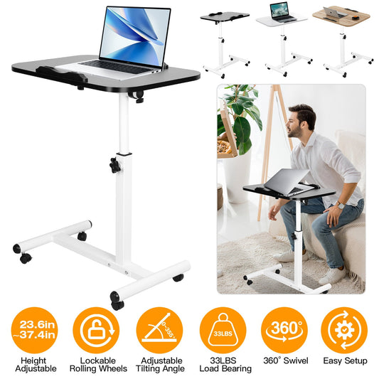 Moclever Laptop Desk Rolling Laptop Table Portable Computer Desk with Adjustable Height Tilting Angle 23.6x15.7x37.4in, Black