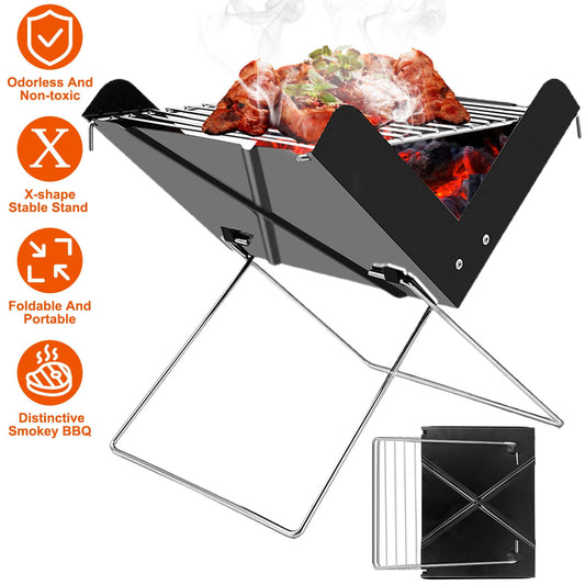 Moclever Portable BBQ Grill, Foldable Iron Plated Chrome Charcoal Barbecue Grill for Camping Picnic