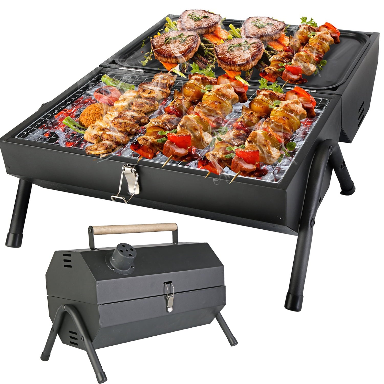 iMounTEK Portable Two Side Carbon Griller, Small BBQ Charcoal Grill with Smoker for Travel Backyard Picnic Beach