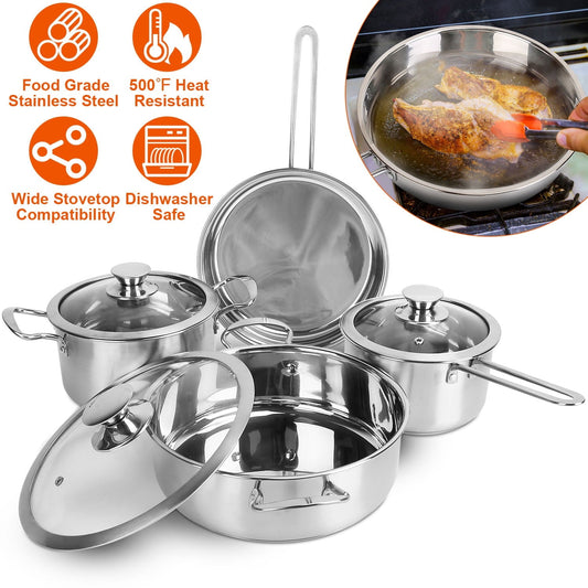 Moclever Pots and Pans Set Tri-Ply Clad Stainless Steel Heat Induction Pot Pans Set Dishwasher Safe Saucepan