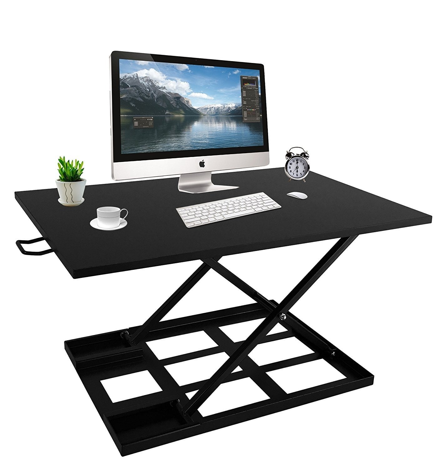 iSunnao Adjustable Standing Desk - Sit Stand-Up Desk Converter with Ergonomic Height Riser - Desktop Computer and Laptops - 32"x 22" (Black, 32 x 22)