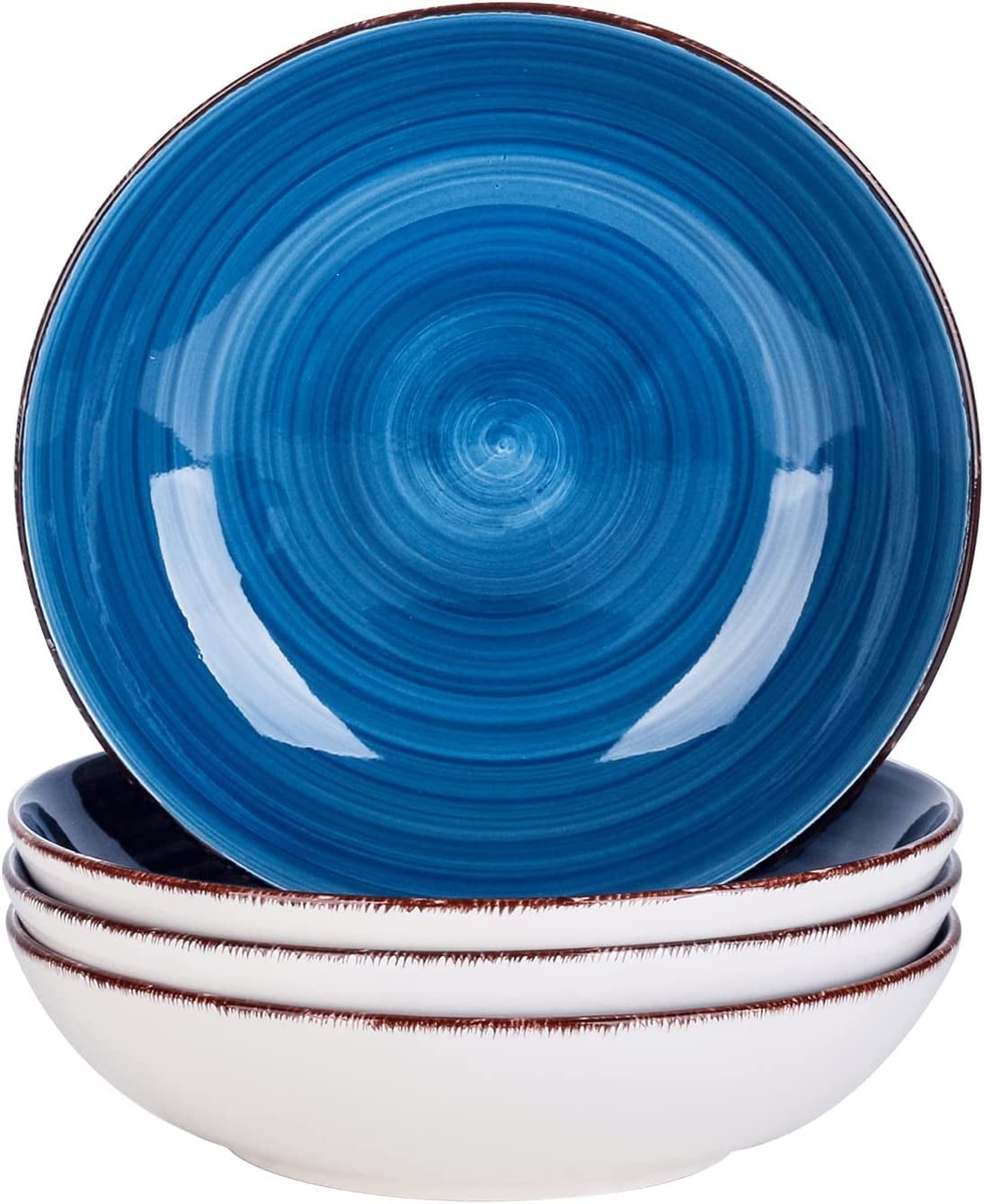 vancasso Bella, 4 Piece Soup Bowl Plate, Stoneware Dish Sets, Blue Bowl Set