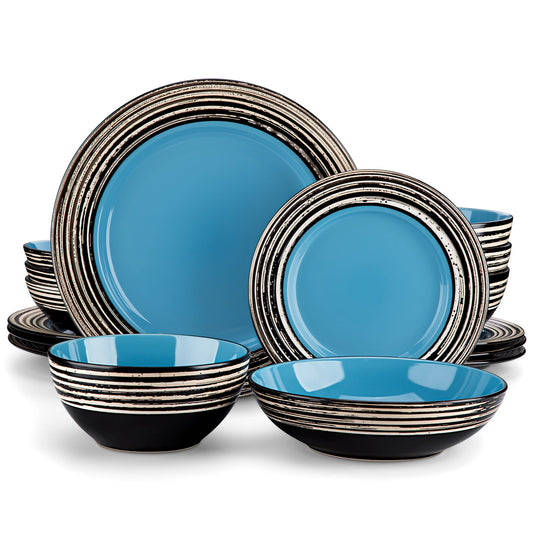 vancasso, Series ARBRE, 16-Piece Dinnerware Set, Stoneware Tableware Plate Set, Service for 4, Blue