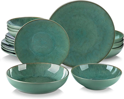 vancasso, Series Karst, 16-Piece Stoneware Dinnerware Set, Green Dishes Set, Service for 4