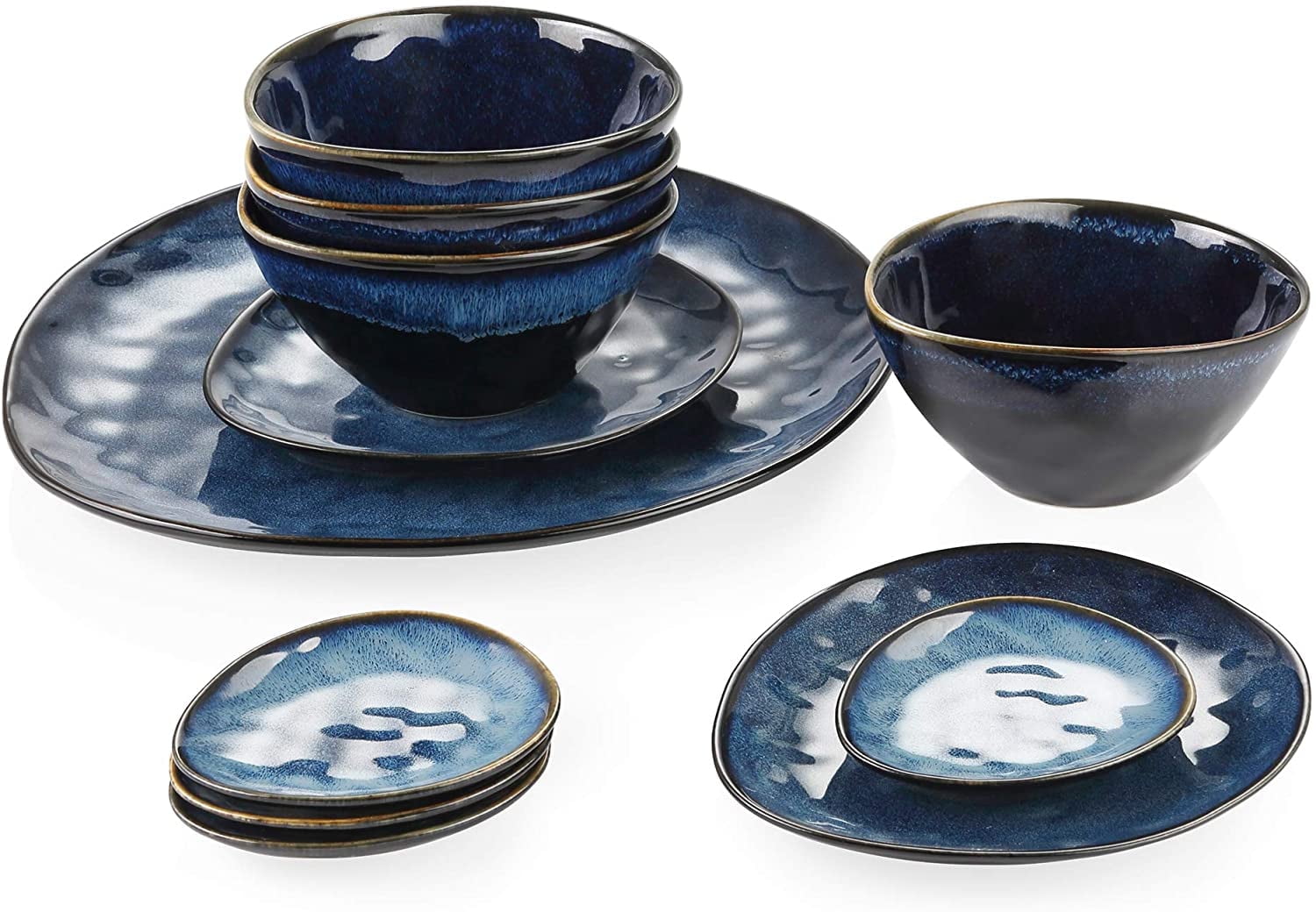 vancasso, Series Starry, 11-Piece Porcelain Serving Dishes Set, Blue Dinner Set, Service for 4