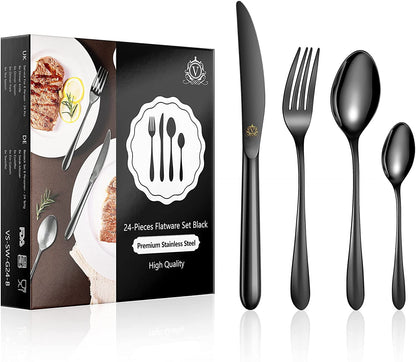 vancasso Silverware Sets 24-Piece, Stainless Steel Knife and Fork for 6 - Rose Gold